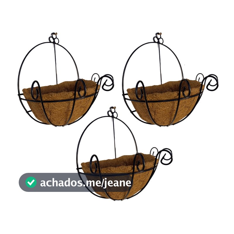 3 Vasos de Parede de Fibra de Coco 25cm de Plantas Meio Vaso