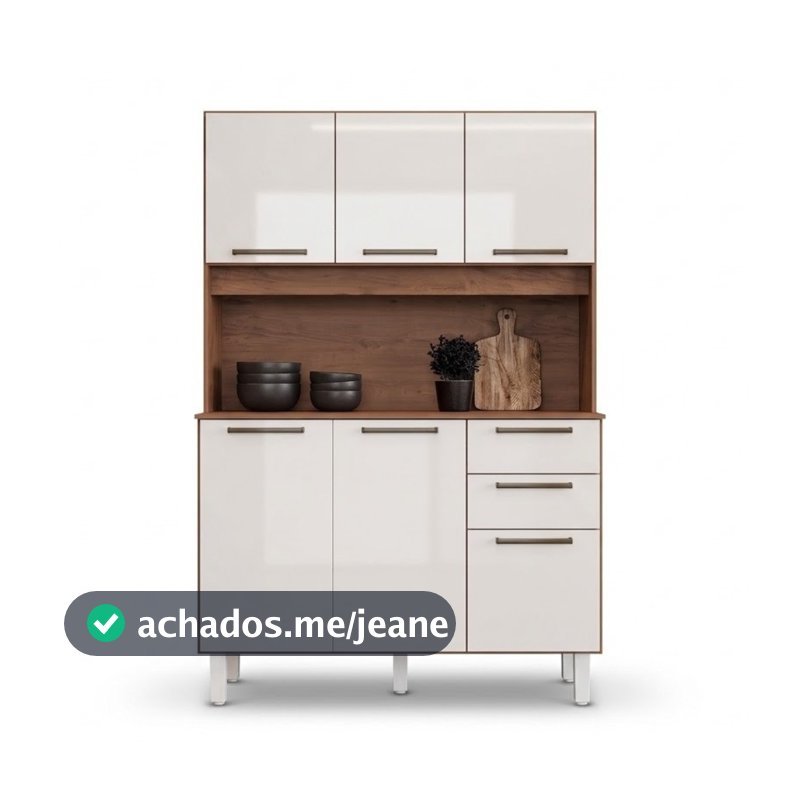 Armário de Cozinha Completa Compacta 6 Portas 2 Gavetas 1,20m Pop Nature / Off White Zanzini