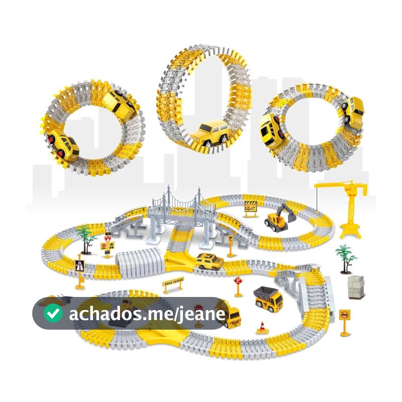 Pista de Carrinho Infantil com 98, 180 e 345 Peças Brinquedo Construção com Carrinho