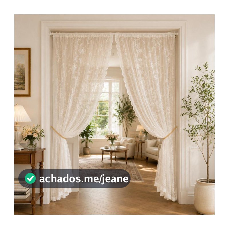 Cortina Renda Branca Transparente Elegante e Romântica Para Porta e Janela Sala Quarto Cozinha Decor Haste Não Inclusa