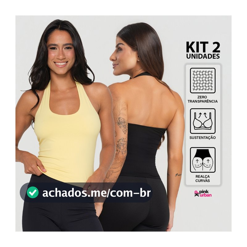 Kit 2 Regata Fitness Frente Única Sustentação Feminino Costa Nua Blusa Liso Poliamida Slim Camiseta Academia Verão