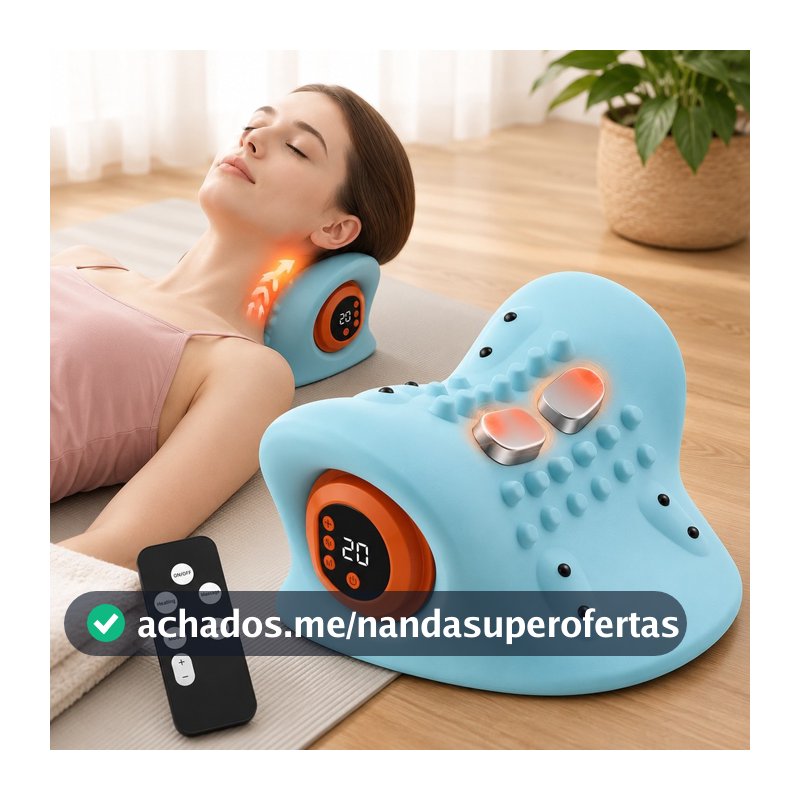 Massageador Cervical Elétrico com Tração Aquecimento EMS Pulso Alívio da Dor Pescoço e Ombros