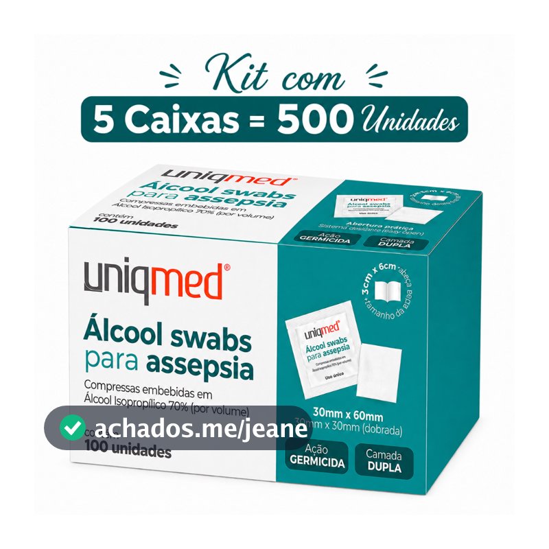 Kit 5 Caixas Álcool Swab 70% Uniqmed 500 Unidades