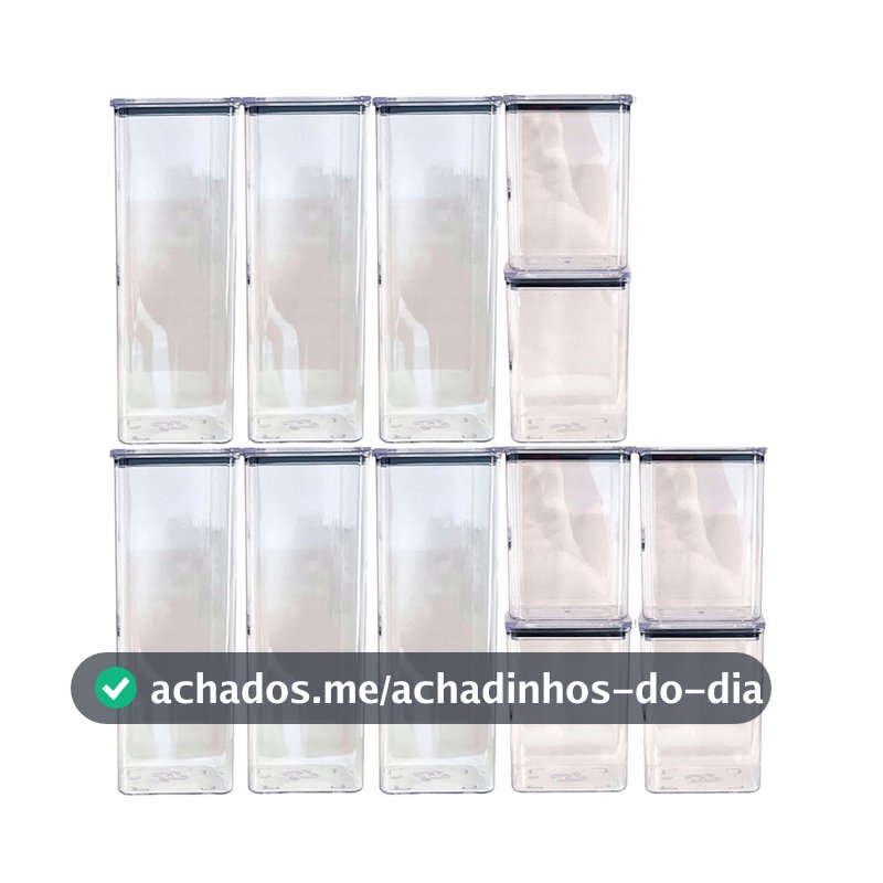 Kit com 12 potes herméticos acrílicos empilháveis 2 tamanhos organização