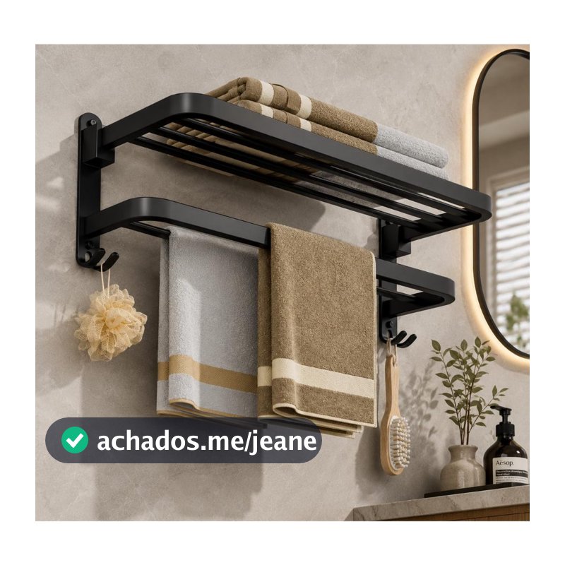 Porta Toalha Retrátil com Ganchos - Aço Inox 304 60cm Sem Furos e Adesivo Forte