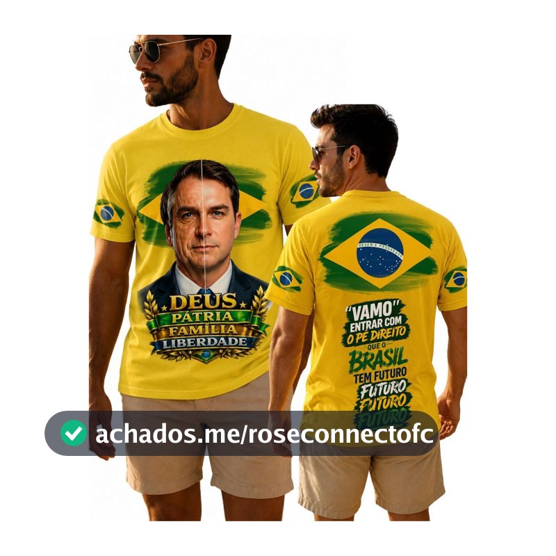 Camisa Flávio Bolsonaro Brasil Amarela – Deus, Pátria, Família & Liberdade - 100% Algodão Envio Rápido