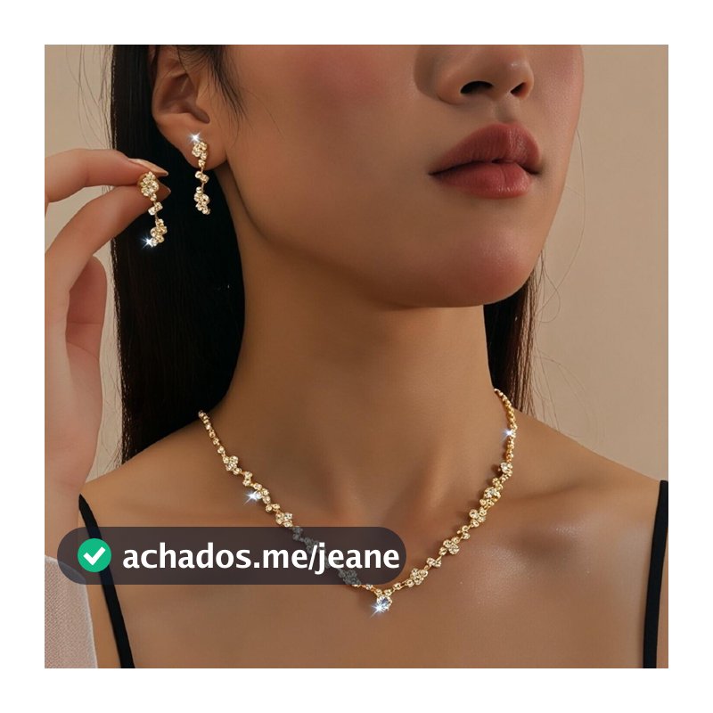 Conjunto Feminino 2/3/4 Peças Dourado ou Prateado Colar Brincos Pulseira Anel Brilhante