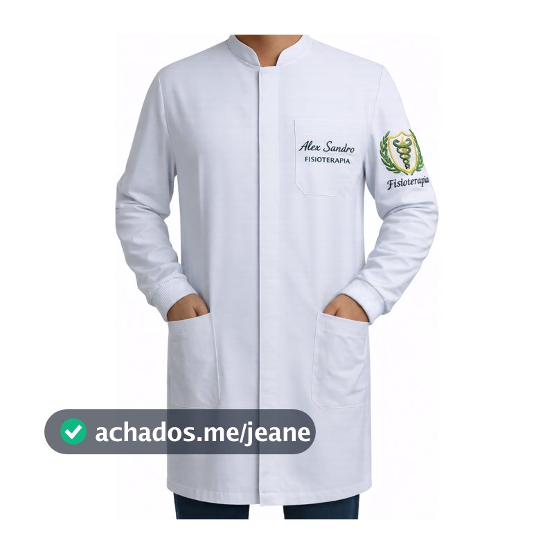 Jaleco Masculino Bordado Nome + Profissão e Brasão Curso e Faculdade
