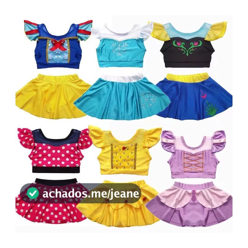 Maiô De Princesa Para Meninas Elsa Anna Branca De Neve Roupa De Banho Infantil Com Saia
