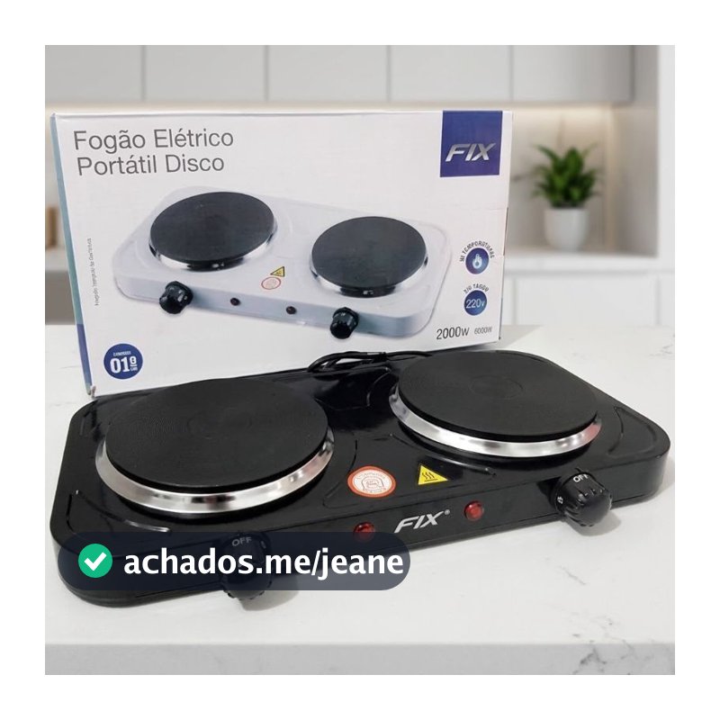 Fogão Elétrico Portátil 2 Bocas 2000W Tipo Disco - Prático para Viagem, Acampamento e Cozinha