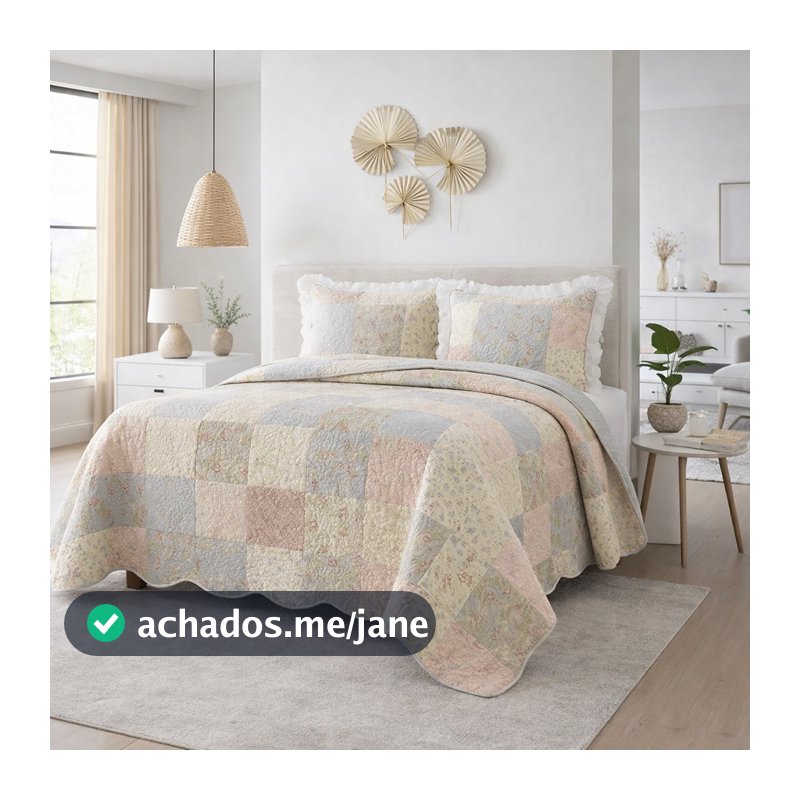 Colcha Queen Cobre Leito Estampado Patchwork Cama Box Posta 2,40x2,20