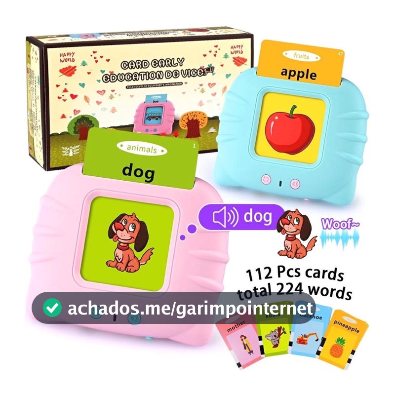 Brinquedo Card Infantil Cartão Fala Inglês Português Dino Apraxia Autismo Alfabetização 224 Palavras promocao
