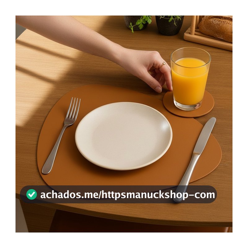 Kit Jogo Americano de mesa de jantar couro 30x40cm + porta copo 2 4 6 8 10 kits