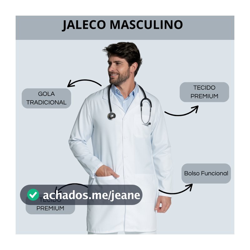 Jaleco Masculino Branco Premium - Profissional Médico, Enfermeiro e Dentista