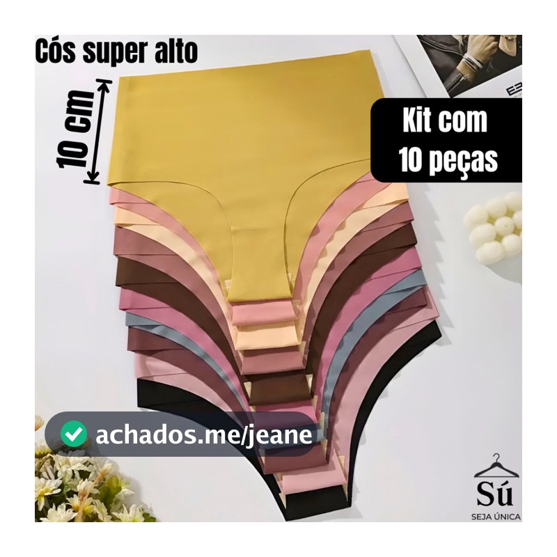 Kit 10 ou 5 Calcinhas Cós Alto Sem Costura Corte a Laser Conforto Não Marca Forro 100% Algodão