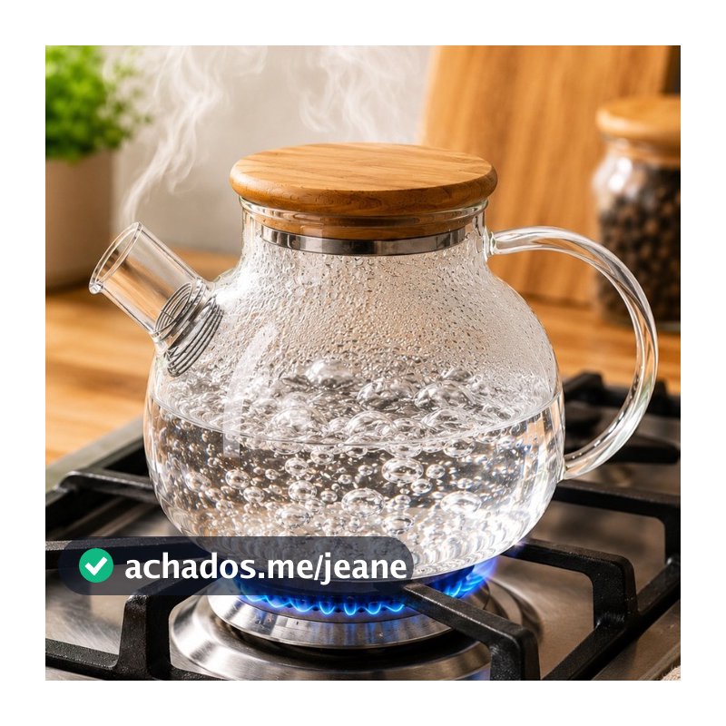 Chaleira Bule Jarra de Vidro Borossilicato 1L Resistente ao Calor com Infusor e Tampa de Bambu