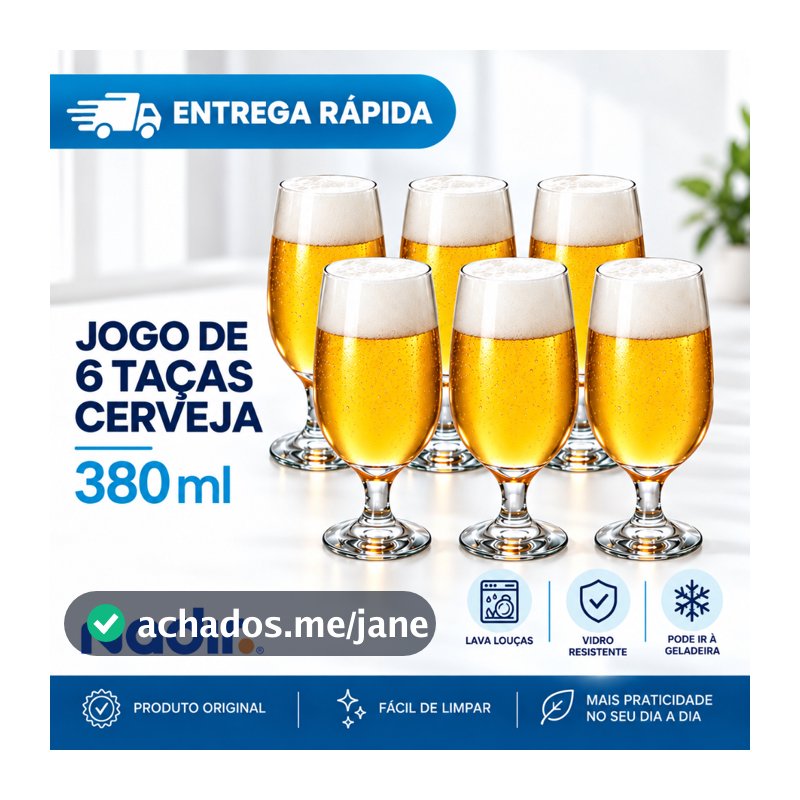 Jogo 6 Taças de Vidro 380ml com Pé para Água Suco Refrigerante Bebidas Tulipa Mesa Posta Cozinha Jantar