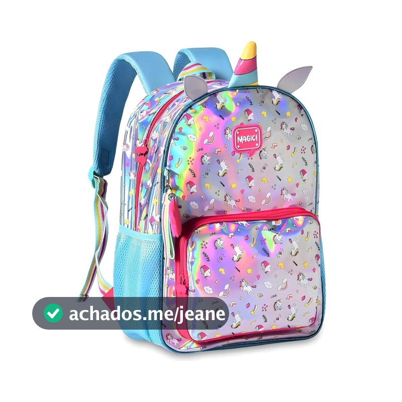 Mochila Escolar Infantil Pequena Magic Unicórnio Holográfica