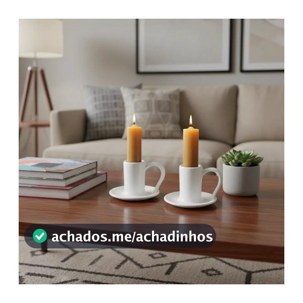 kit 2 Castiçal Branco Suporte Porta Vela Palito De Cerâmica