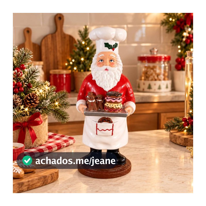 Papai Noel Chef Cozinheiro confeiteiro, decoração natalina, enfeite de Natal, Papai Noel decorativo em gesso