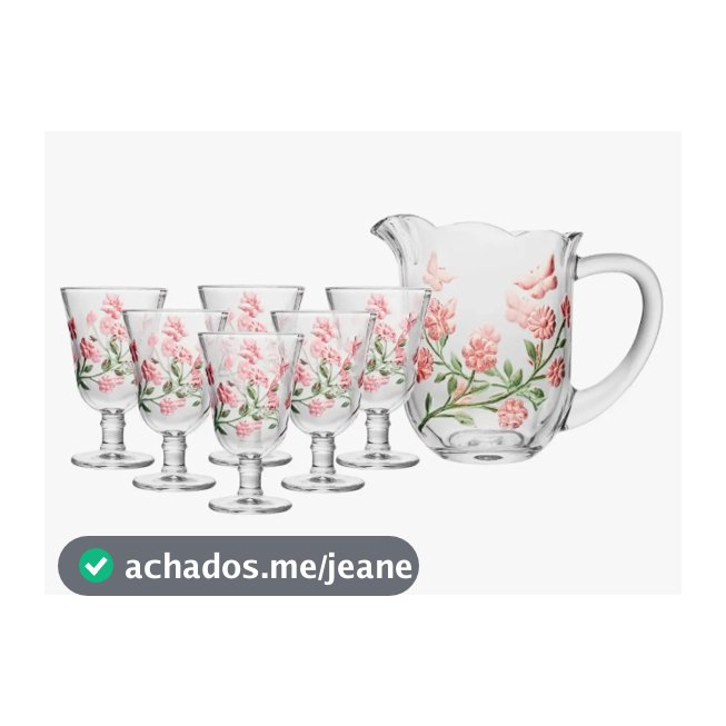 Jogo Jarra e 6 Copos Lys 240ml Rojemac Conjunto 7 Peças Vidro Suco Água Mesa Posta Presente Casa