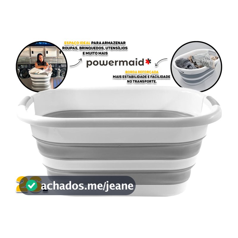 Cesto Balde Retrátil Powermaid 26 Litros Lavanderia Uso Geral Casa Banheiro Água Roupa
