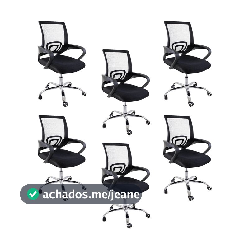 Kit 6 Cadeiras de Escritório Begônia Ergonômica Tela Mesh Apoio Lombar Ajuste de Altura Giratória 120kg Preta