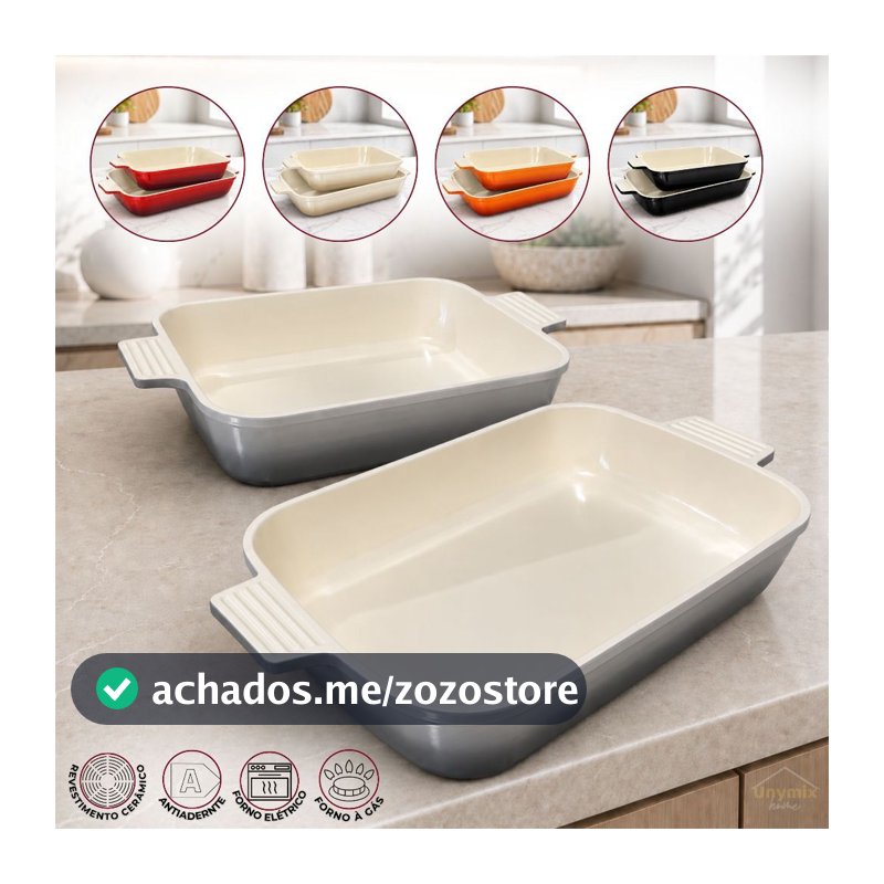 Travessa Com Revestimento Cerâmico Assadeira Antiaderente Retangular 25m e 29cm