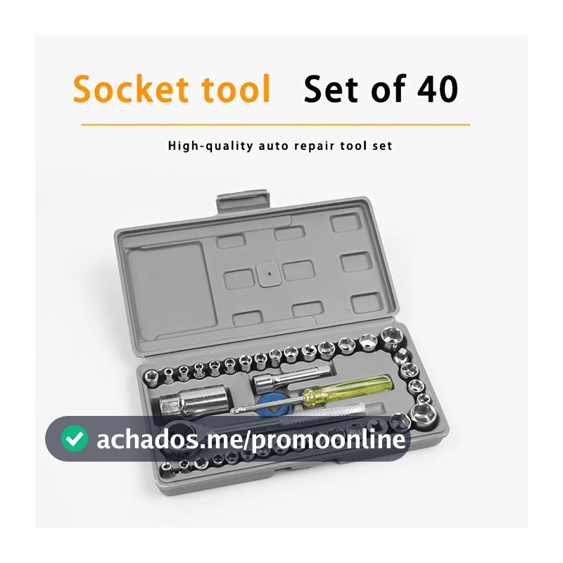 Kit Jogo De Chave De Catraca Reversível Com Soquetes - 40 Peças + Maleta Equipa Tools, Kit Chave De Fenda