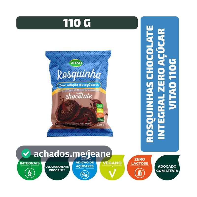 Rosquinhas Chocolate Integral Zero Açúcar Vitao 110 g