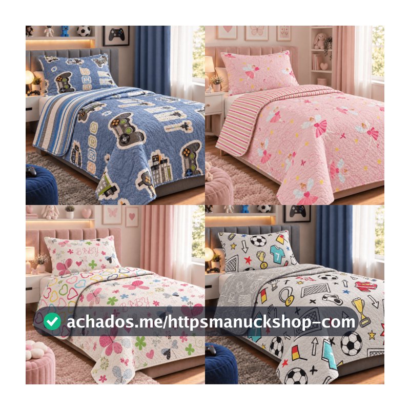 Kit Colcha Cobre Leito Infantil Solteiro 2 Peças Dupla Face