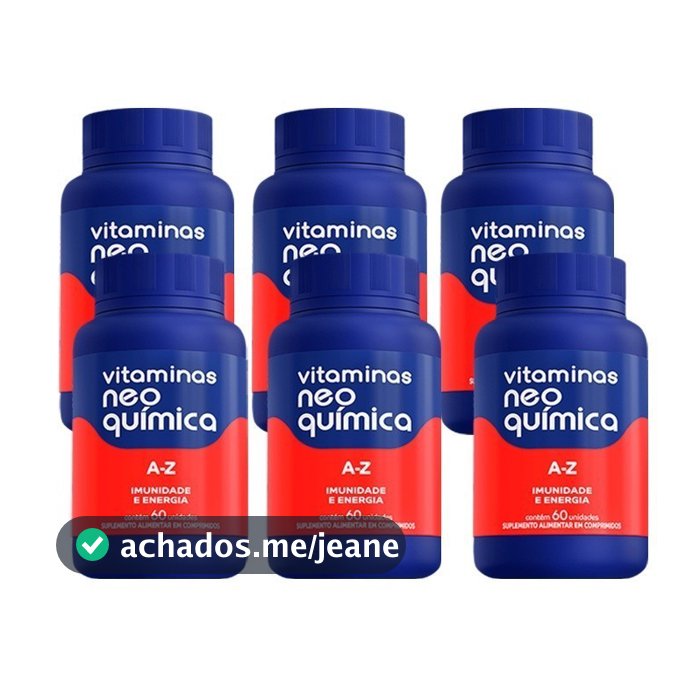 Kit 6 Vitamina A-Z Neo Química 60 Cpr Total 360 Cpr Multivitamínico Completo 1 Ano Energia Atacado Econômico NF