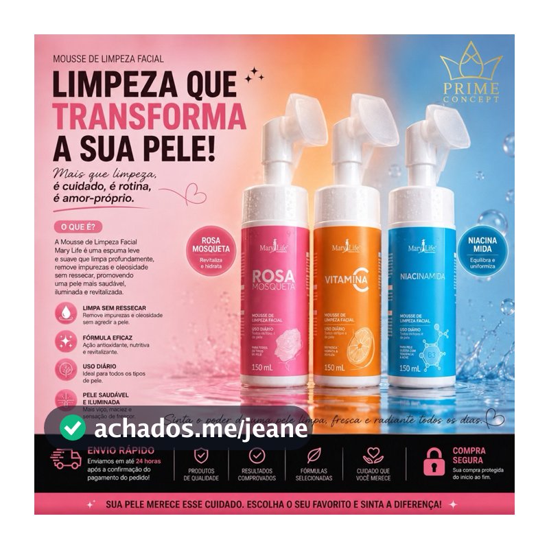 Sabonete facial Mousse de limpeza facial Rosa mosqueta Vitamina C Niacinamida Mary Life 150ml