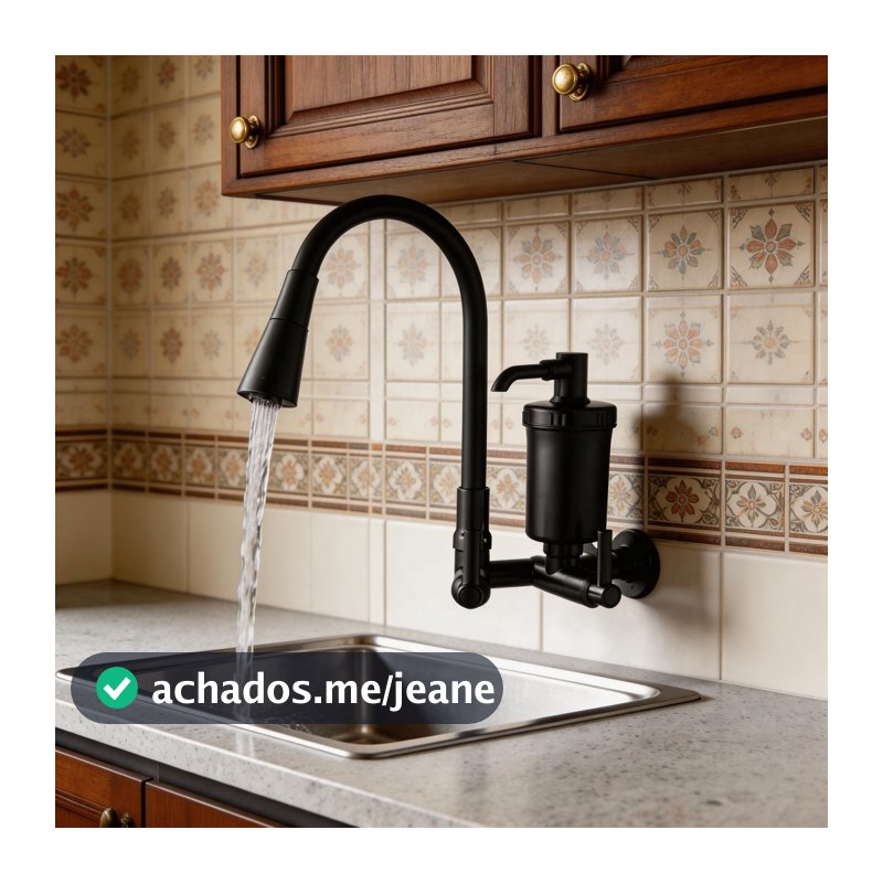 Torneira de Cozinha de Parede Preto Fosco com Filtro Integrado, Mangueira Flexível 360°, Saída Dupla Independente