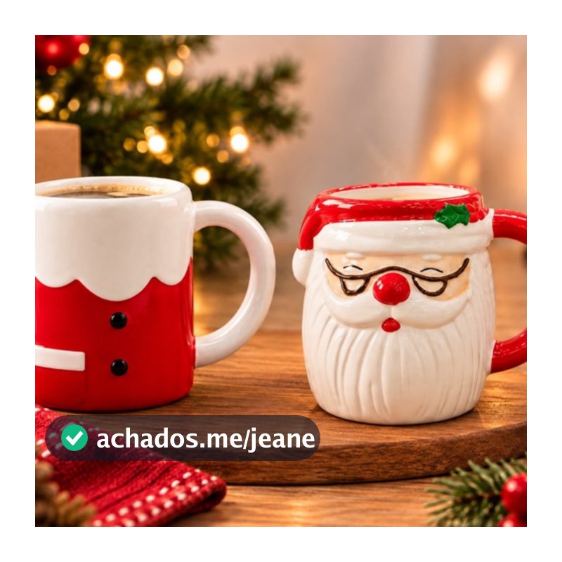 Caneca de Cerâmica Natalina com Alça, Formato Papai Noel e Roupa de Papai Noel