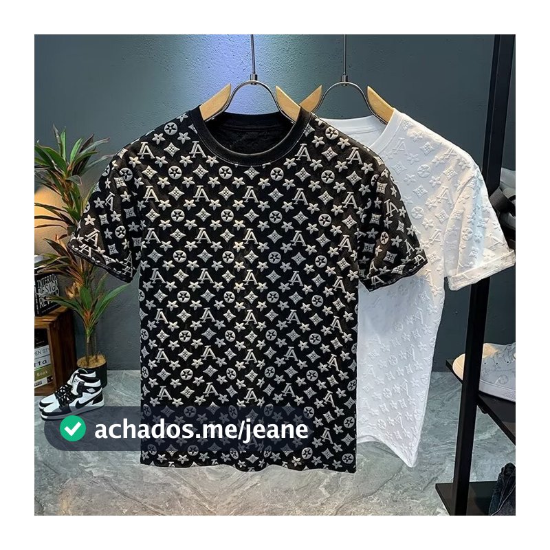 Verão masculino novo estilo na moda em torno do pescoço pulôver de manga curta camiseta masculina versão coreana Street