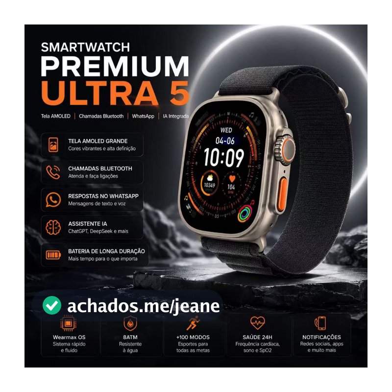 Lançamento  Smartwatch 2026 Ultra 5 Pro Amoled -Prova Dágua + Ligações + WhatsApp Microwear Original