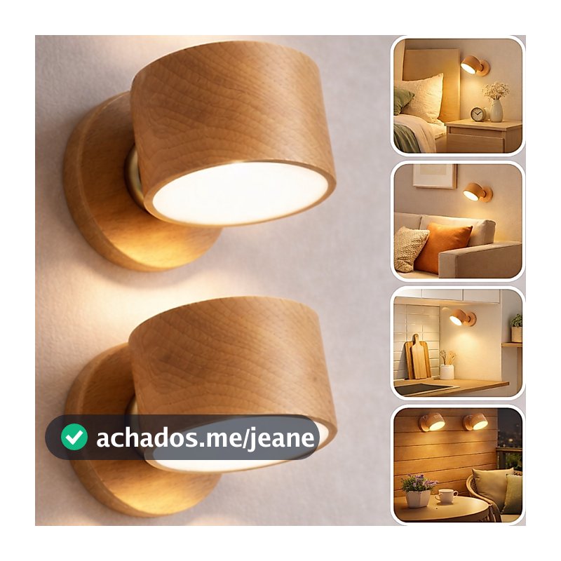 Kit 2 Arandela Led Recarregável Parede Abajur Cabeceira Luz Quarto Usb Interna Banheiro Cozinha Corredor Lâmpada Gira