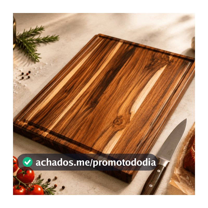 Tábua Corte Madeira Teca 51cm Premium Gourmet Dupla Face