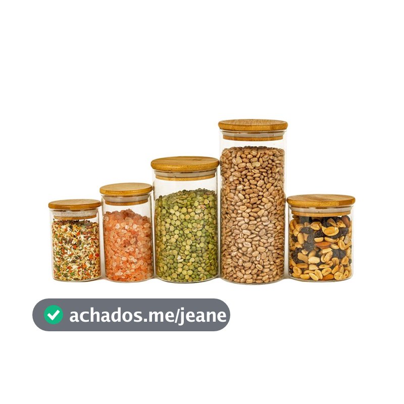 Potes de Vidro P/ Mantimentos C/ Tampa Bambu Oikos - 5 Pçs