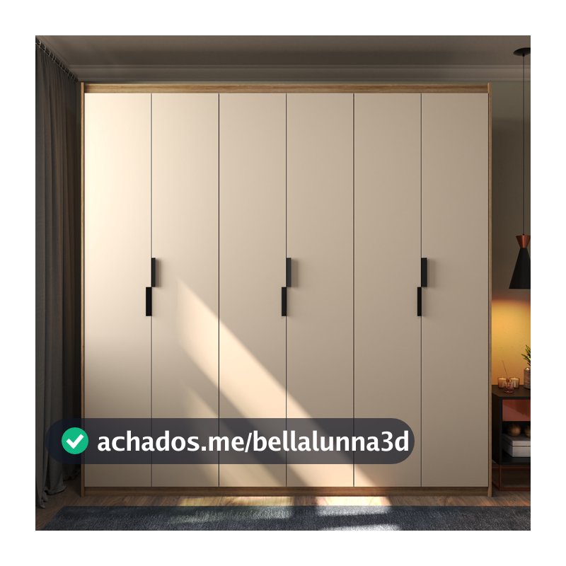 Guarda-roupa Roupeiro 200x180cm Casal 6 Portas 2 Gavetas Puxador Metálico Retro Off White ou Cinza Moderno Espaçoso