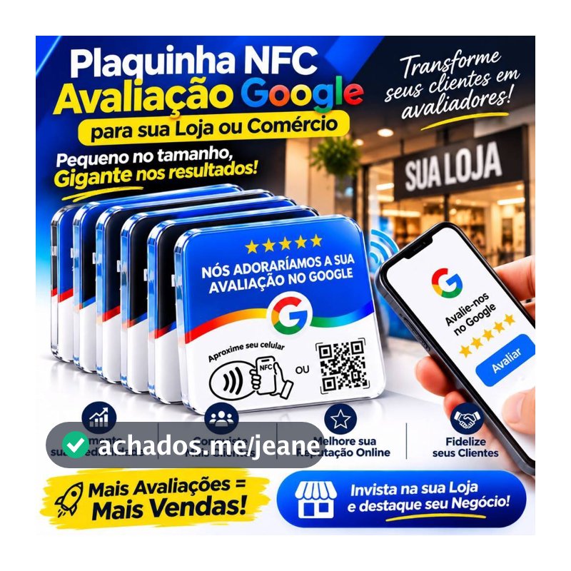 Kit 7 Plaquinhas NFC Avaliação Google QR Code Tag Aproxime o Celular para Loja Comércio Mais Avaliações