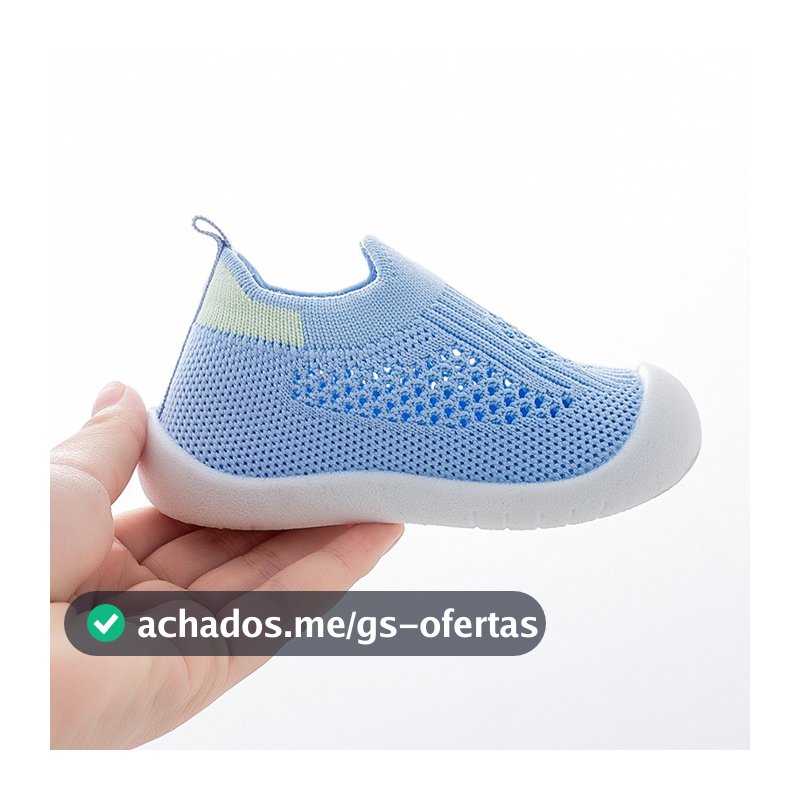Tênis Sapatinho Meia Infantil Bebê Antiderrapante Azul Primeiros Passos Flexível Menino e Menina