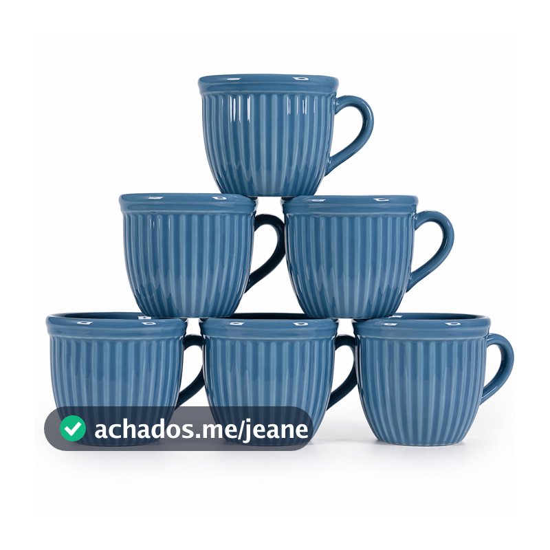 Kit Jogo 6 Xícaras 210ml Caneca Canelada Em Porcelana Chá Café Presente Nao Personalizada
