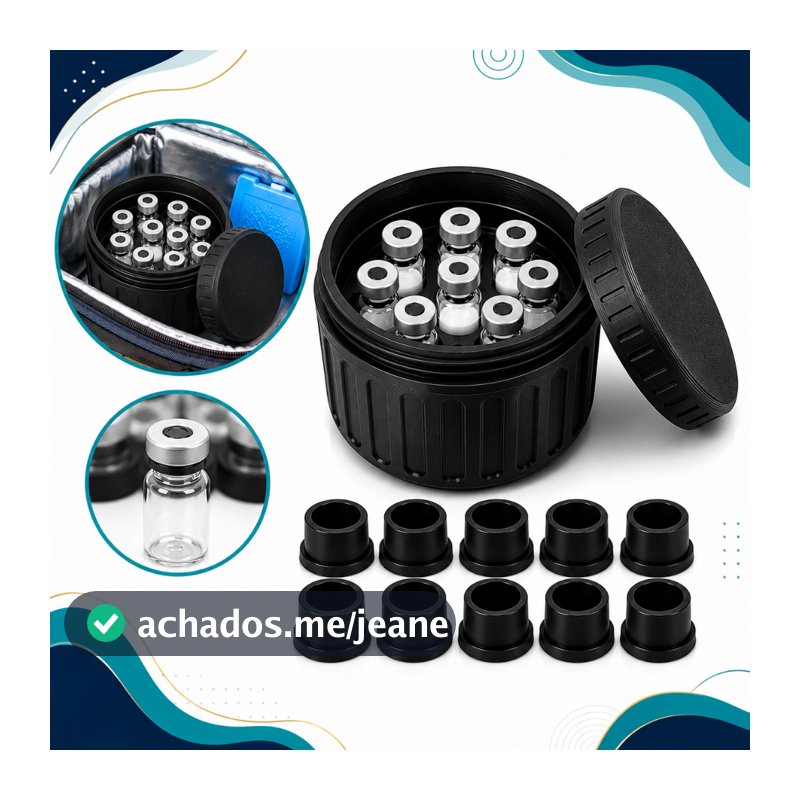 Porta Ampola Fracos 3ml Tampa Rosqueavél Protetora Insulina Peptídeos Para 8 Ampolas + 10 Tampas