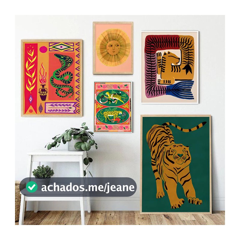 Pintura De Tela Abstrata Pôster Colorido Tiger Leopard Jungle Tropical Wall Street Impressão Parede Decoração De Sala De Estar