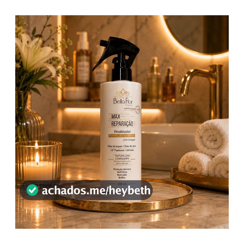 Reparador de Pontas 250ml Protetor Térmico Anti-Frizz D-Pantenol Óleo de Argan e Coco Bella Flor Finalizador