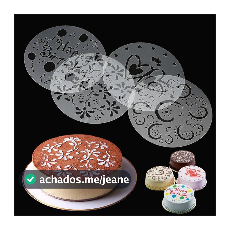 4Pcs Bolo Spray Mold De Aniversário Decoração Stencils Modelo Pastelaria Cozimento Ferramentas Kek