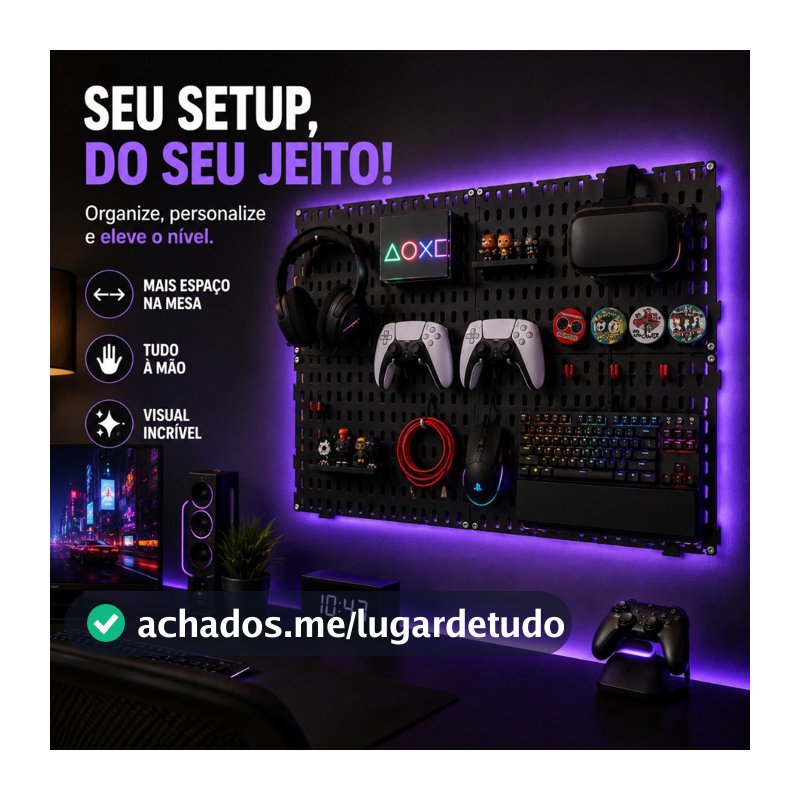 Painel Pegboard Organizador Setup Gamer 59x35 + Brindes
