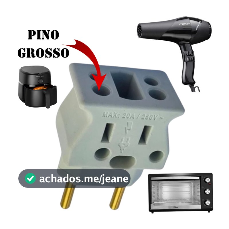 Adaptador Resistente Forno Eletrico Secador De Cabelo Air Fryer Microondas Pino Grosso 20A 10A